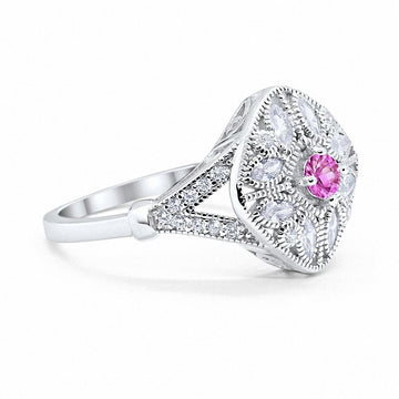Art Deco Ring Marquise Filigree Simulated Pink CZ 925 Sterling Silver